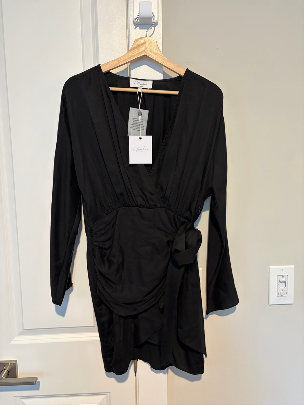 Mini Black Wrap-Style Long Sleeve Dress